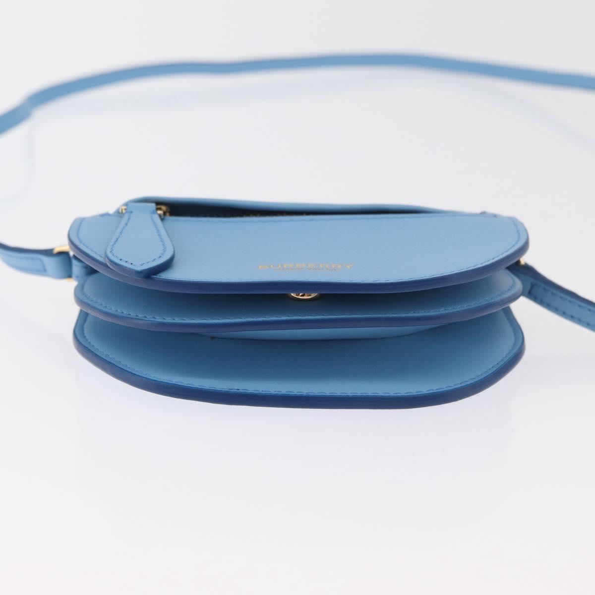 BURBERRY Shoulder Pouch Shoulder Bag Leather Light Blue Gold Auth 178979V