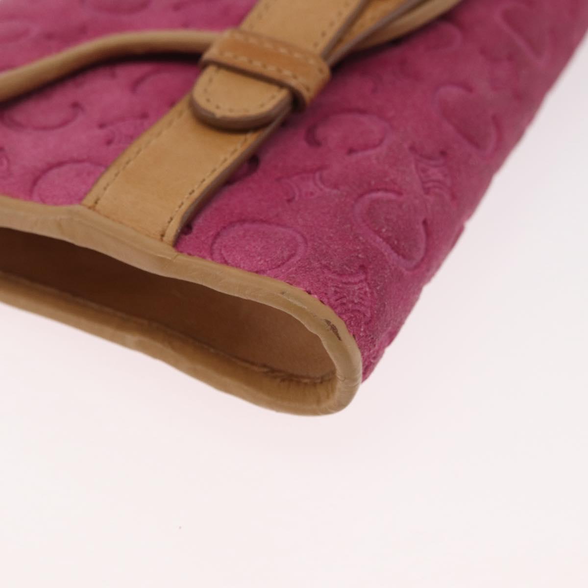 CELINE C Macadam Canvas Shoulder Bag Suede Pink Gold Auth 178989A