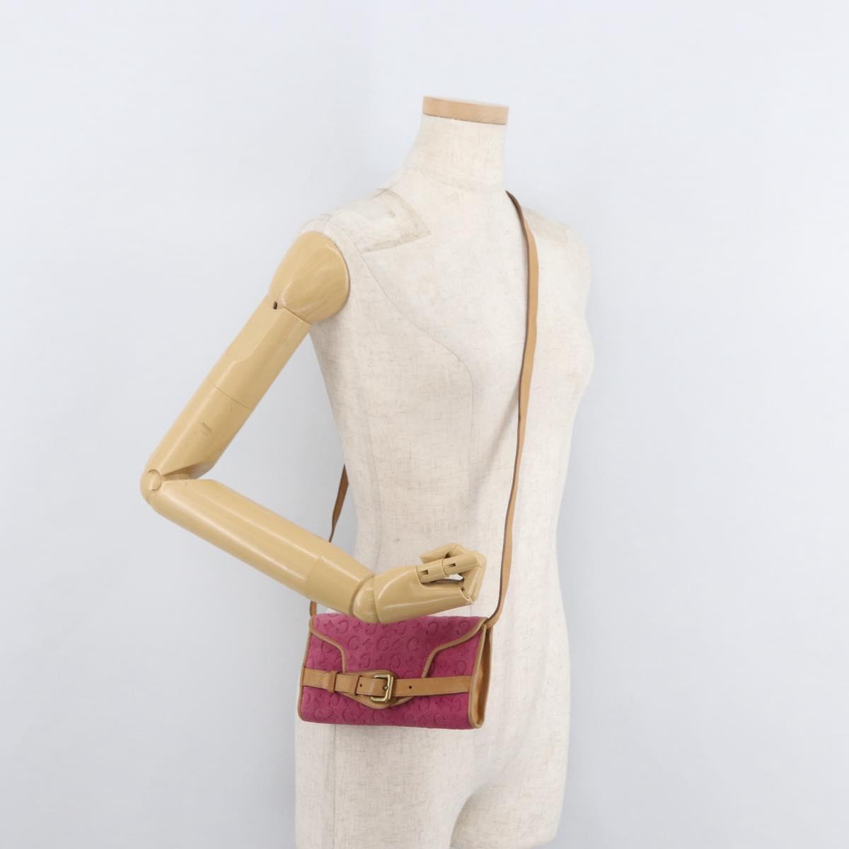 CELINE C Macadam Canvas Shoulder Bag Suede Pink Gold Auth 178989A