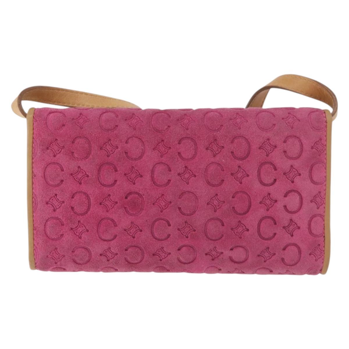 CELINE C Macadam Canvas Shoulder Bag Suede Pink Gold Auth 178989A