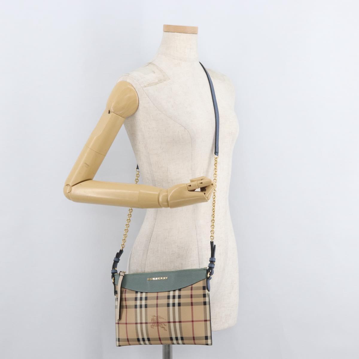 BURBERRY Nova Check Chain Shoulder Bag PVC Beige Gold Auth 178990A