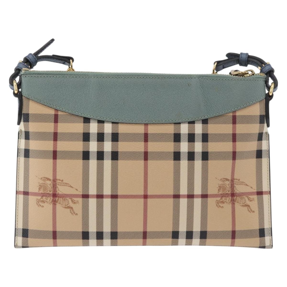 BURBERRY Nova Check Chain Shoulder Bag PVC Beige Gold Auth 178990A
