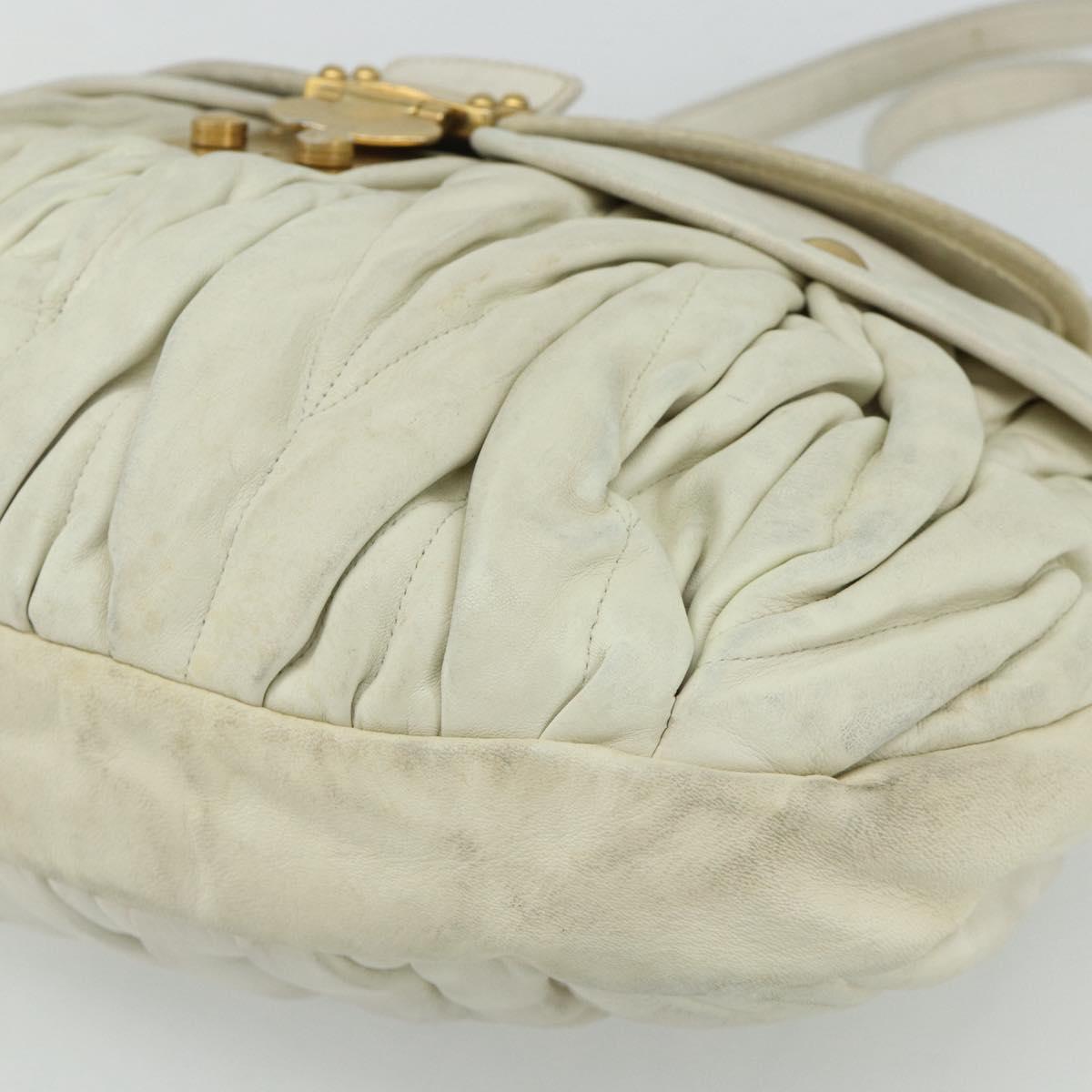 Miu Miu Matelasse Shoulder Bag Leather White Gold Auth 178993