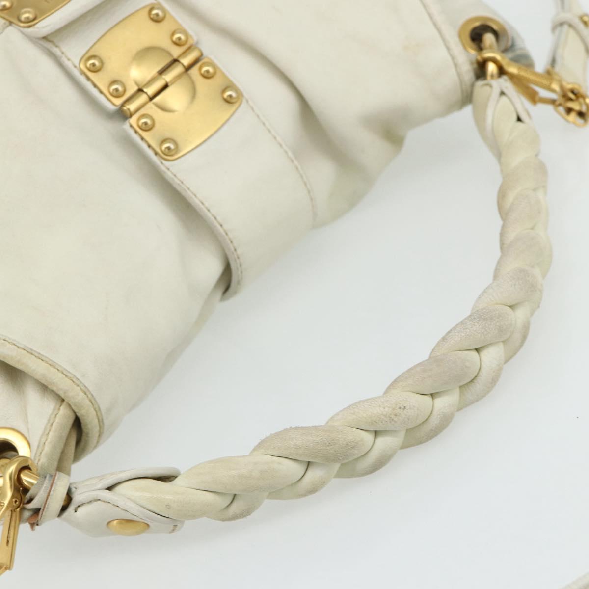 Miu Miu Matelasse Shoulder Bag Leather White Gold Auth 178993