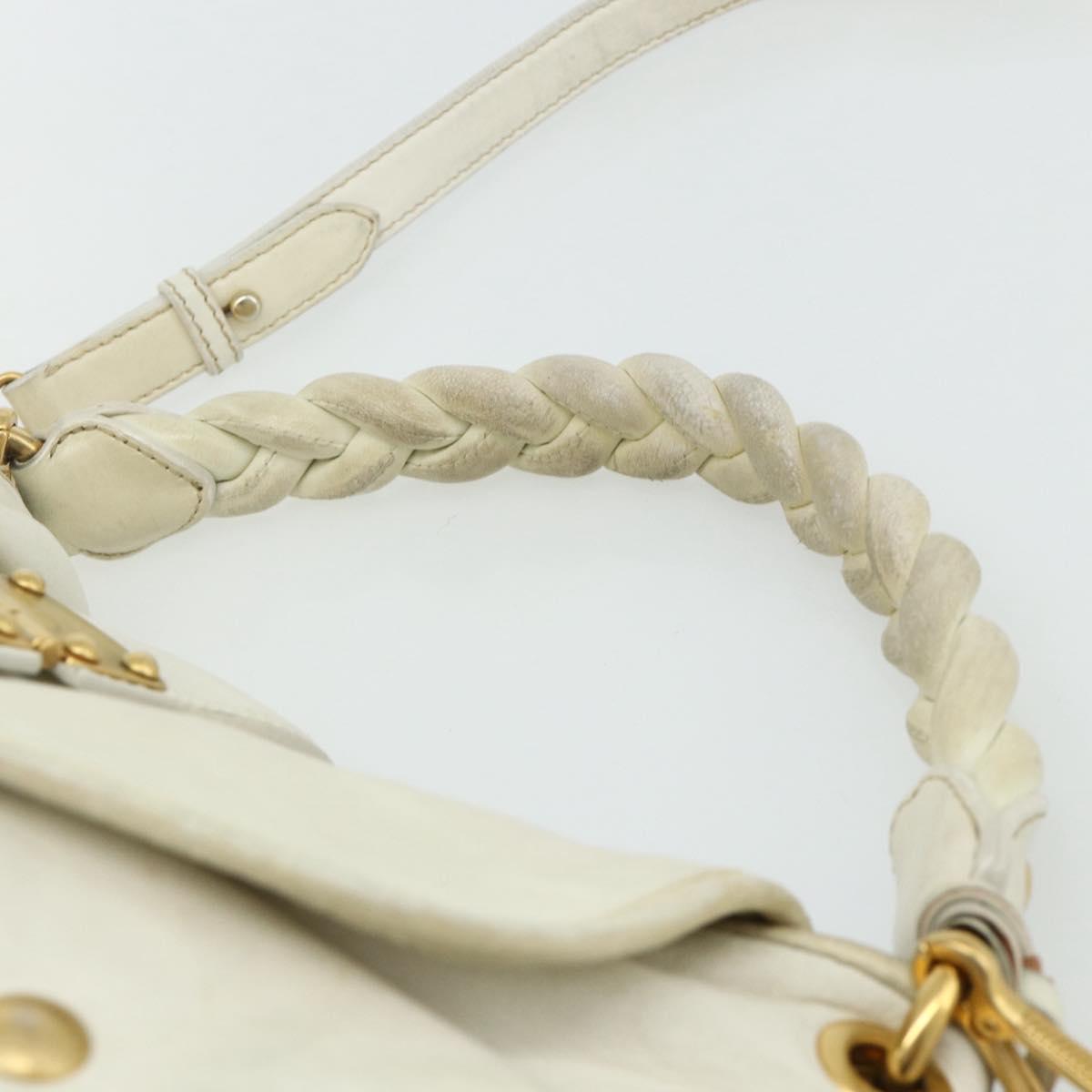 Miu Miu Matelasse Shoulder Bag Leather White Gold Auth 178993