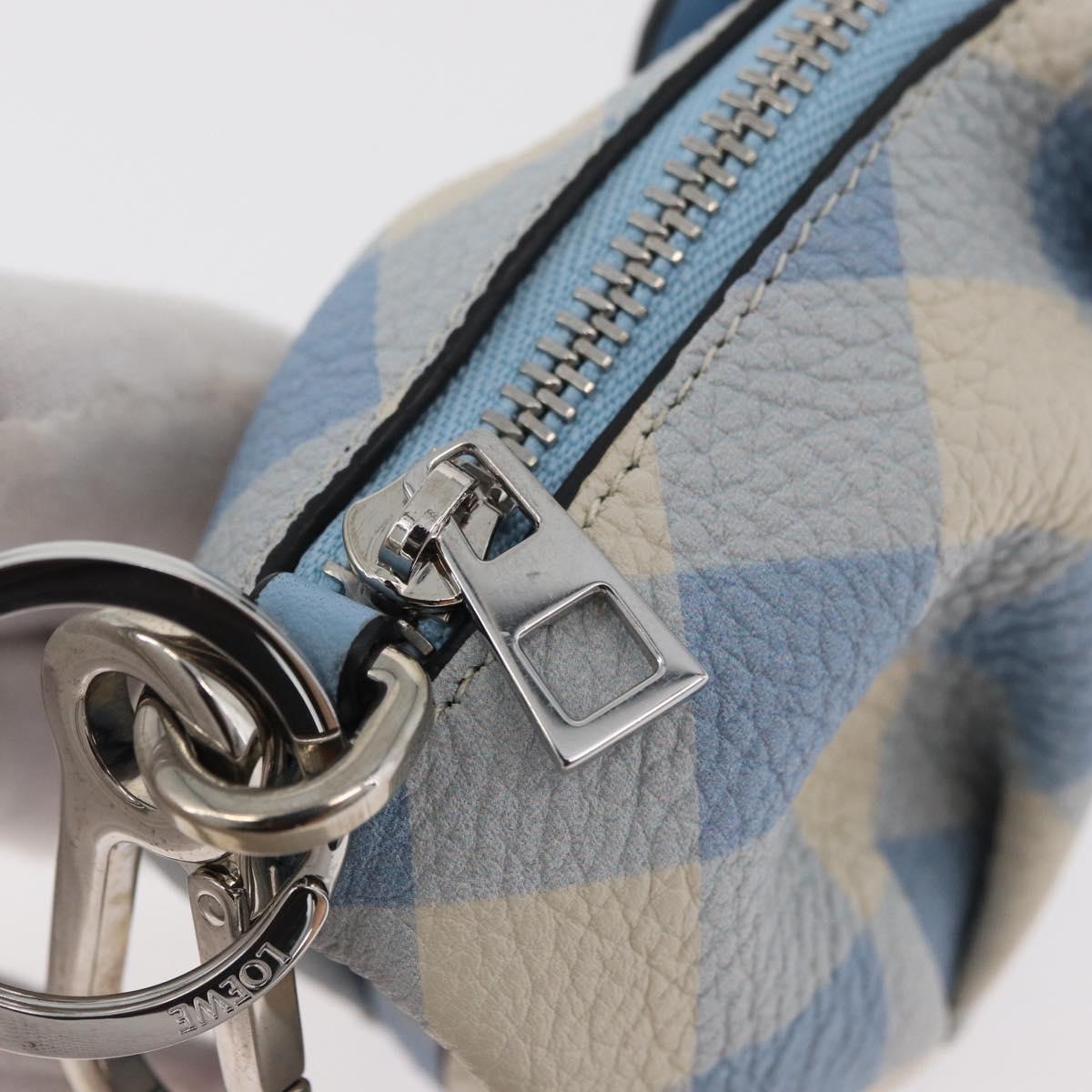 LOEWE Elephant Bag Charm Leather Light Blue Auth 178998SAM