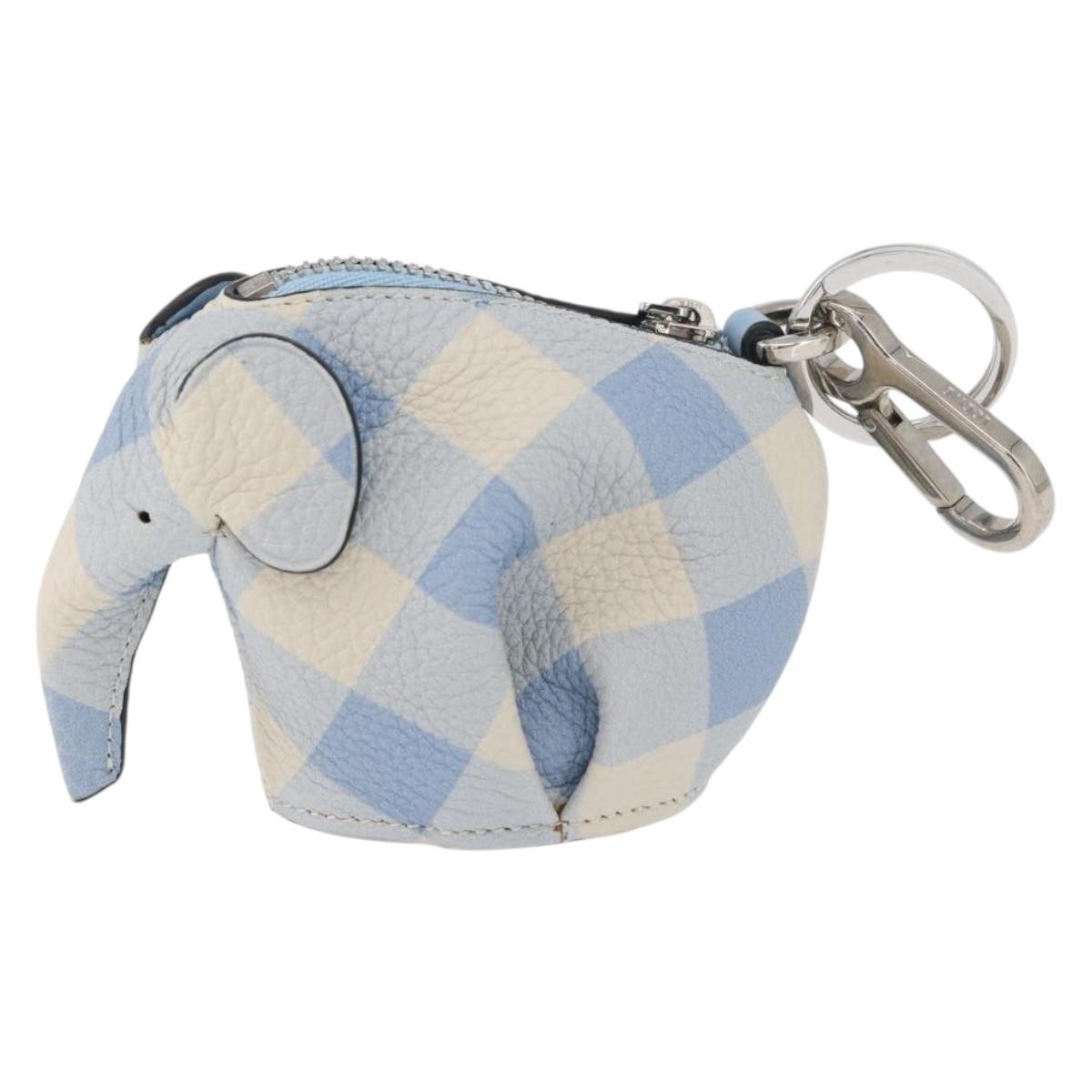 LOEWE Elephant Bag Charm Leather Light Blue Auth 178998SAM