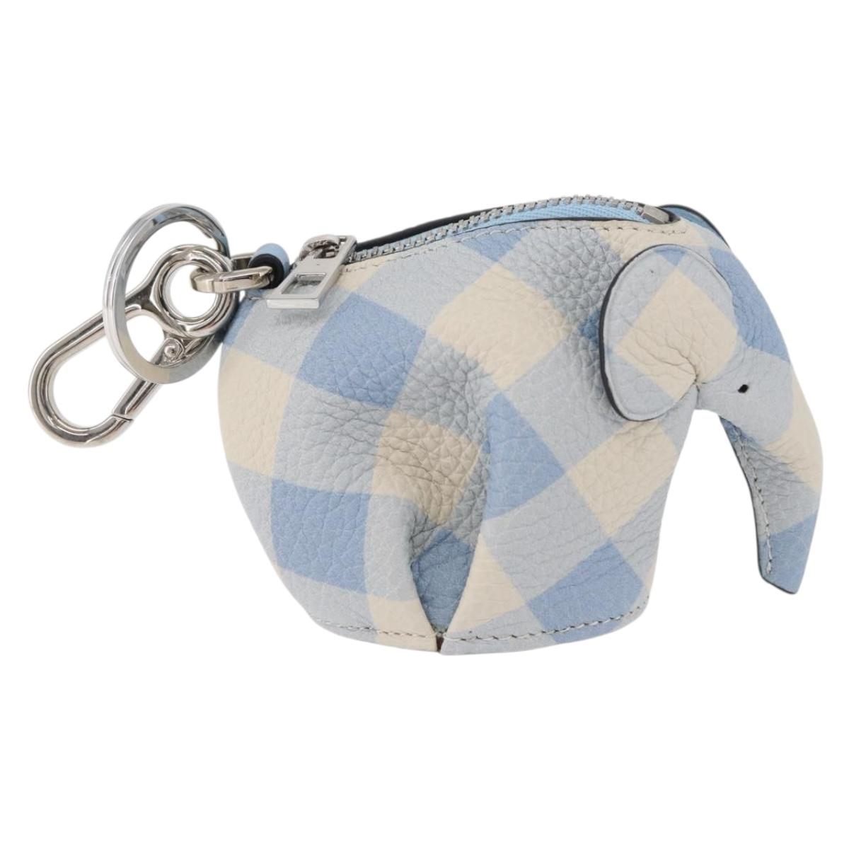 LOEWE Elephant Bag Charm Leather Light Blue Auth 178998SAM