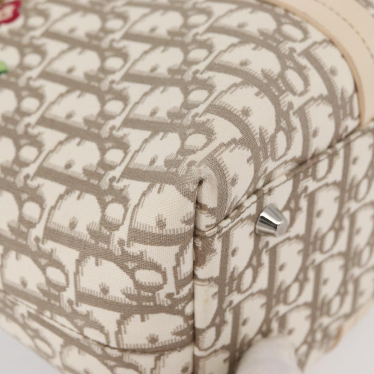 Christian Dior Trotter Canvas Tote Bag Beige Silver Auth 179002A
