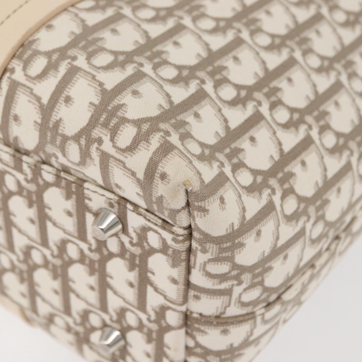 Christian Dior Trotter Canvas Tote Bag Beige Silver Auth 179002A