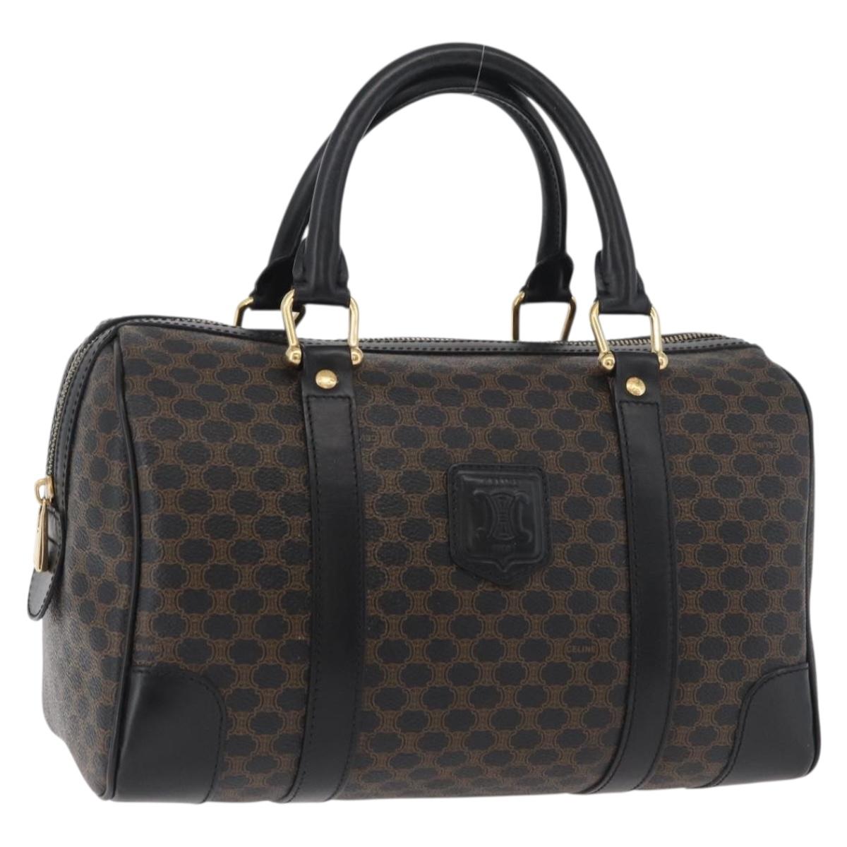 CELINE Macadam Canvas Boston Bag PVC Leather Black Gold Auth 179006A