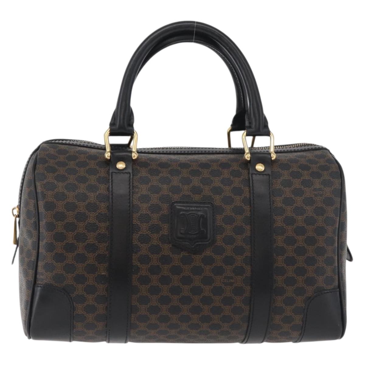 CELINE Macadam Canvas Boston Bag PVC Leather Black Gold Auth 179006A