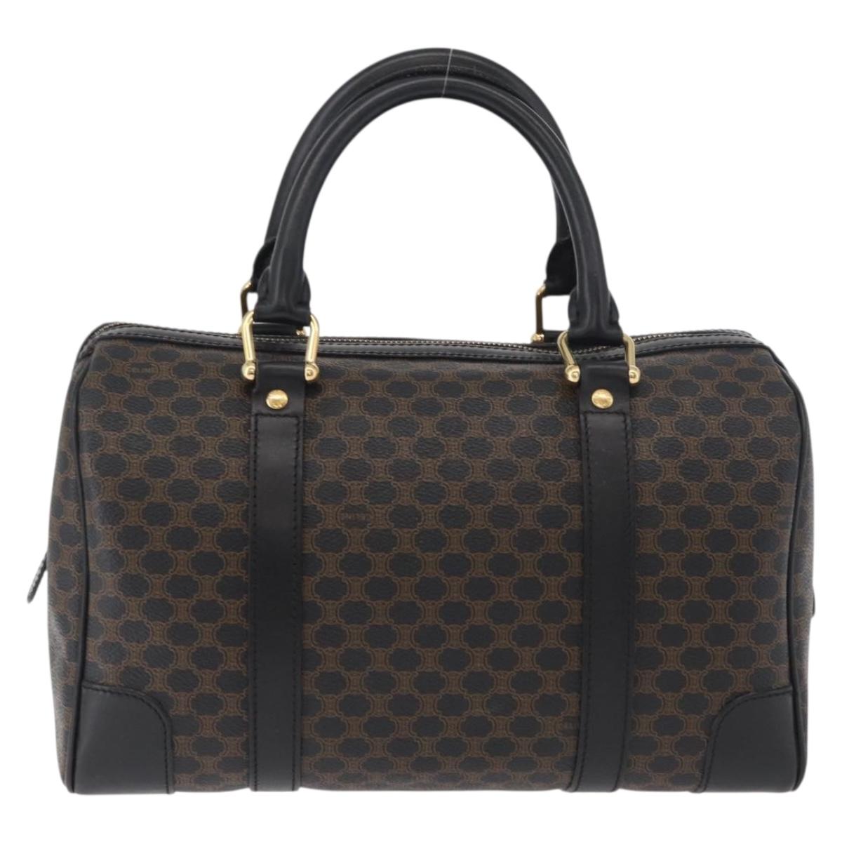 CELINE Macadam Canvas Boston Bag PVC Leather Black Gold Auth 179006A