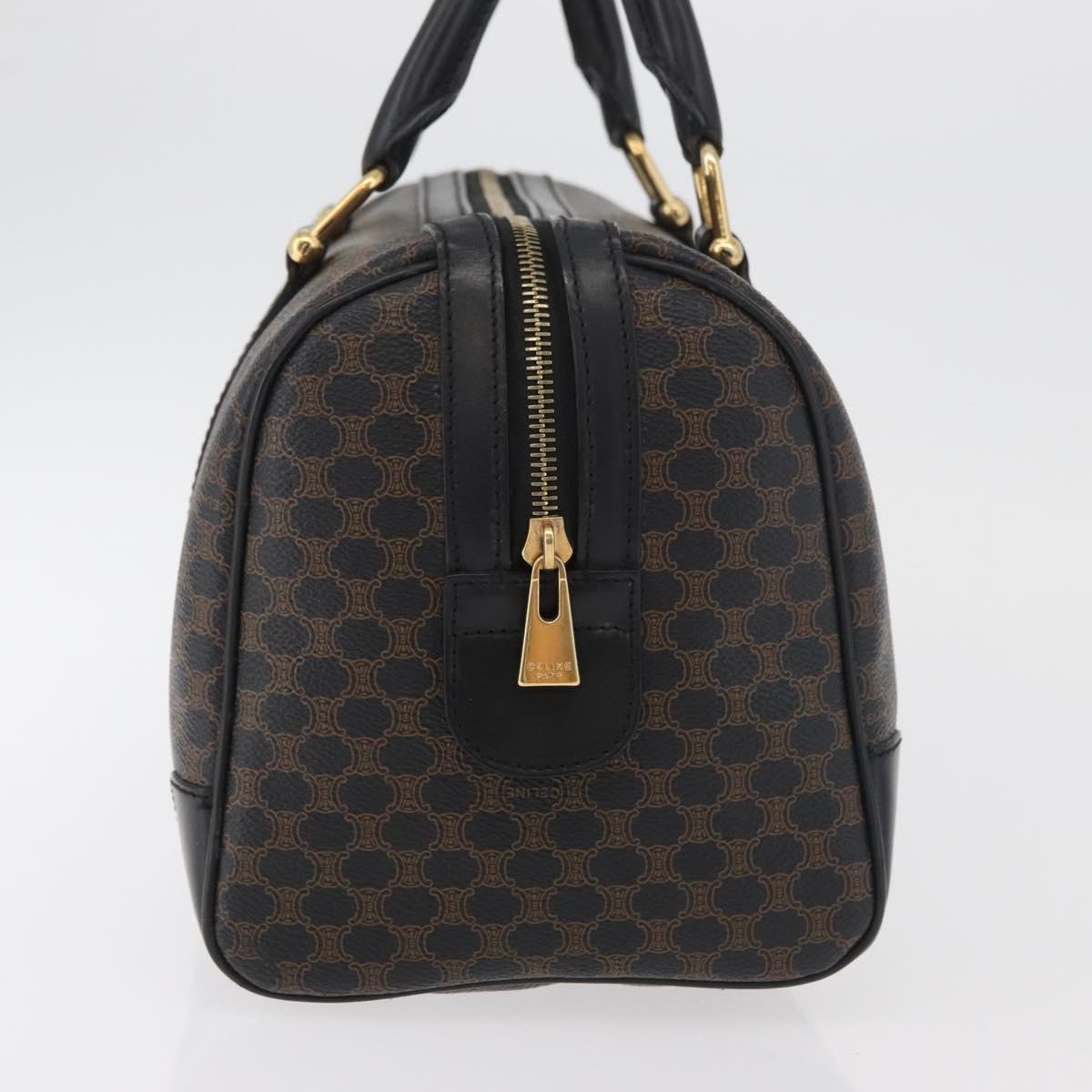 CELINE Macadam Canvas Boston Bag PVC Leather Black Gold Auth 179006A