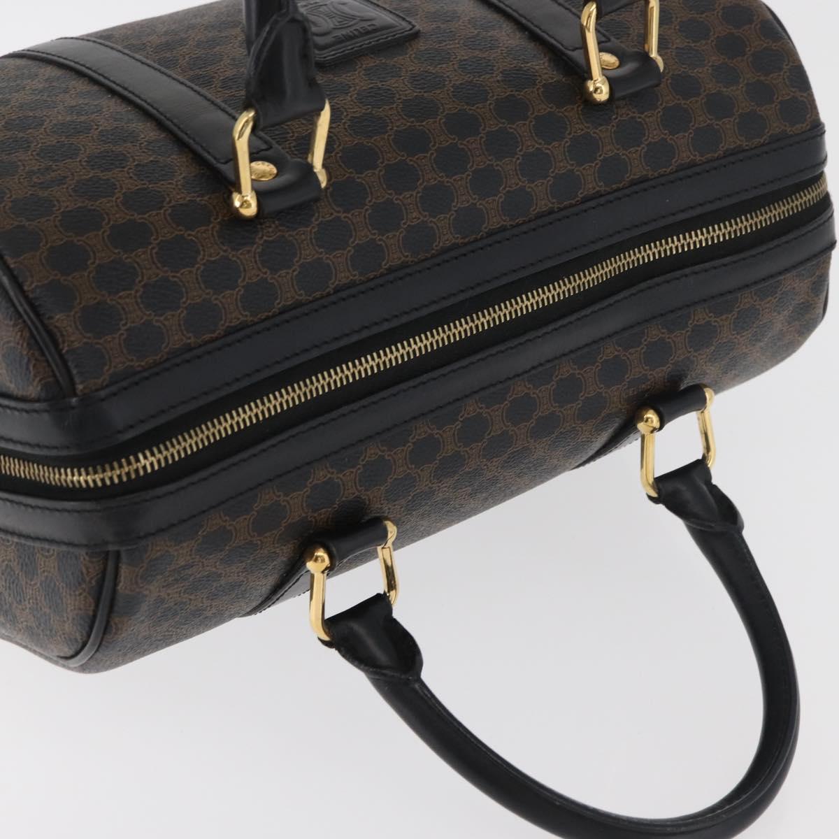CELINE Macadam Canvas Boston Bag PVC Leather Black Gold Auth 179006A