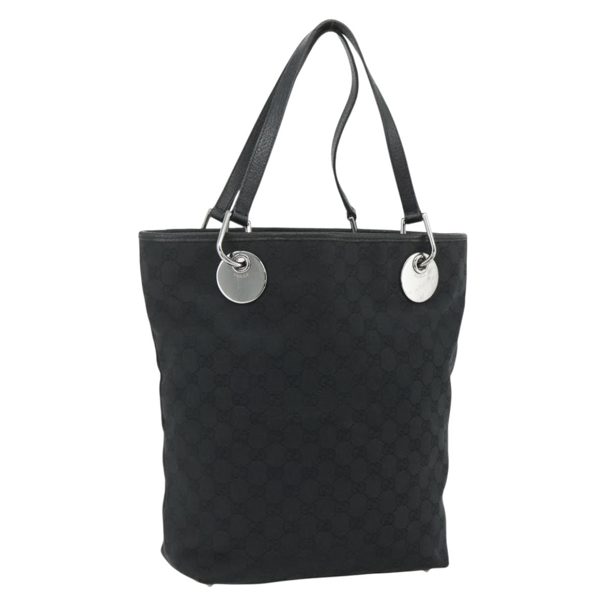 GUCCI GG Canvas Tote Bag Black Silver 120836 Auth 179008