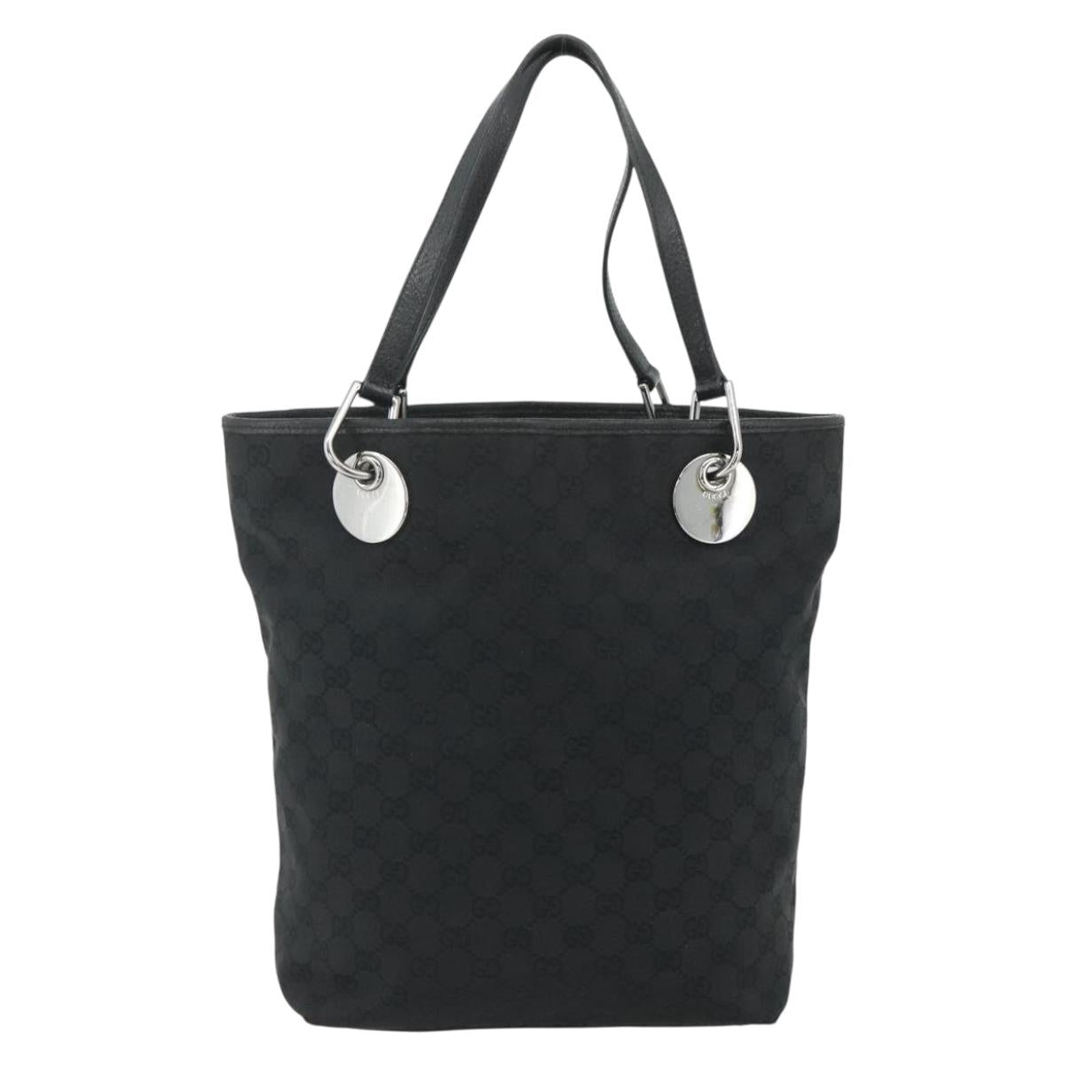 GUCCI GG Canvas Tote Bag Black Silver 120836 Auth 179008