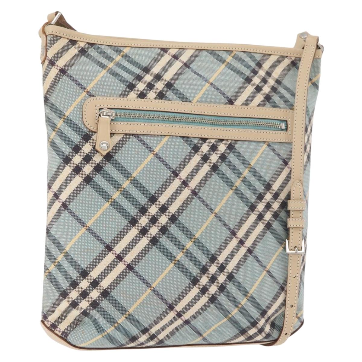 BURBERRY Nova Check Blue Label Shoulder Bag Canvas Light Blue Silver Auth 179010