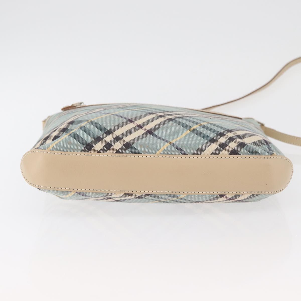 BURBERRY Nova Check Blue Label Shoulder Bag Canvas Light Blue Silver Auth 179010