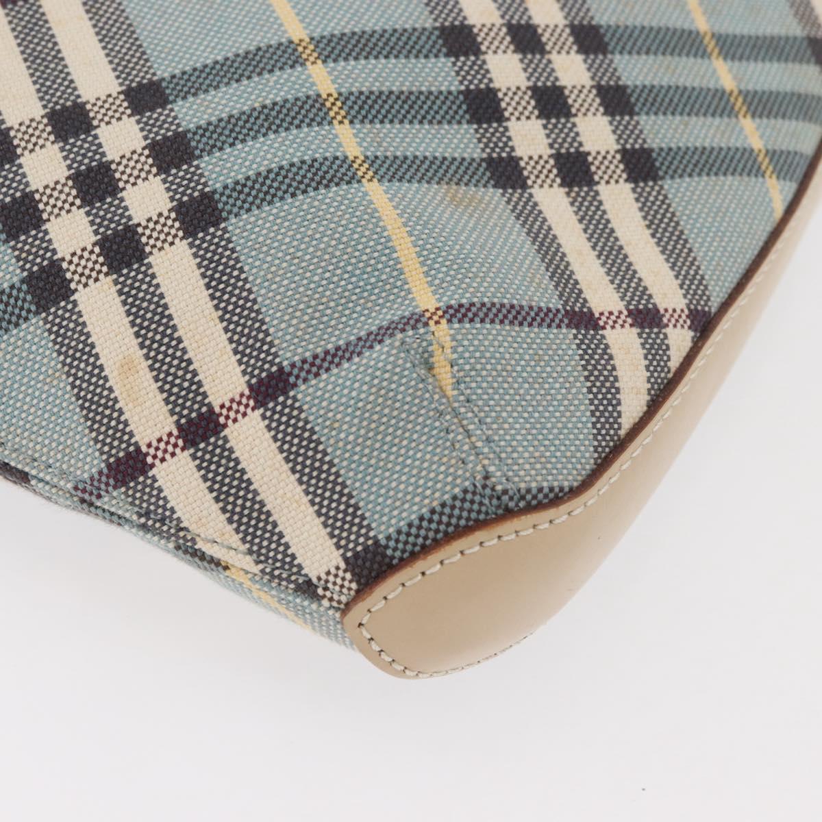 BURBERRY Nova Check Blue Label Shoulder Bag Canvas Light Blue Silver Auth 179010