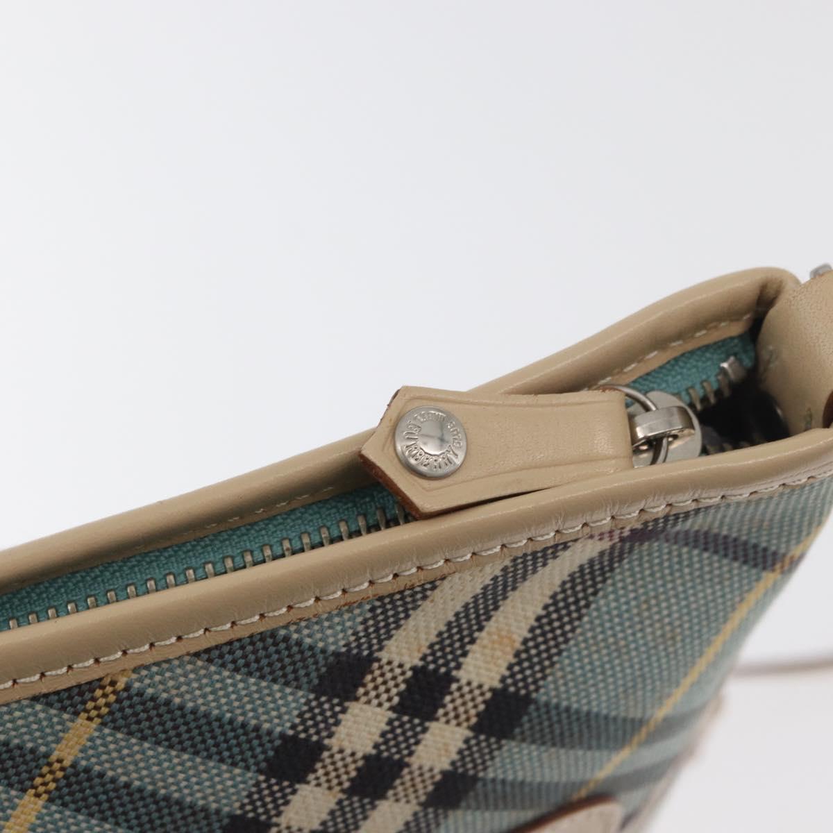 BURBERRY Nova Check Blue Label Shoulder Bag Canvas Light Blue Silver Auth 179010