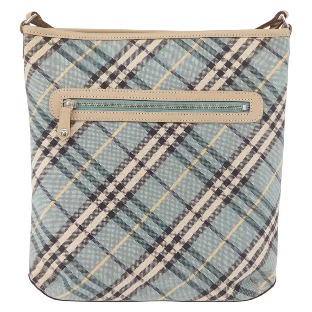 BURBERRY Nova Check Blue Label Shoulder Bag Canvas Light Blue Silver Auth 179010