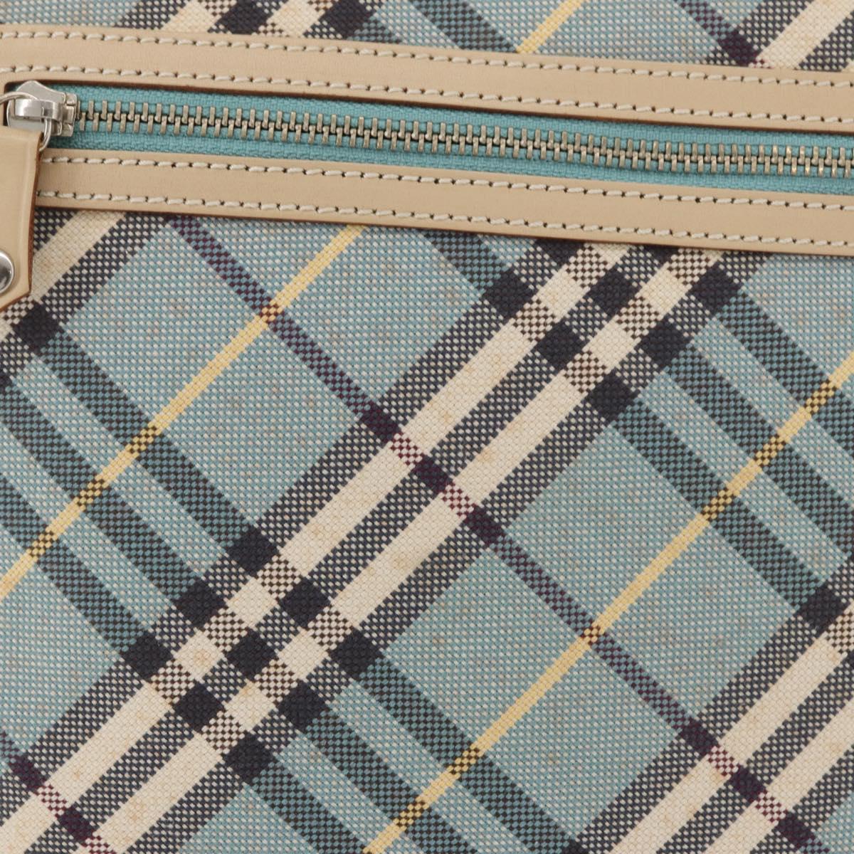 BURBERRY Nova Check Blue Label Shoulder Bag Canvas Light Blue Silver Auth 179010