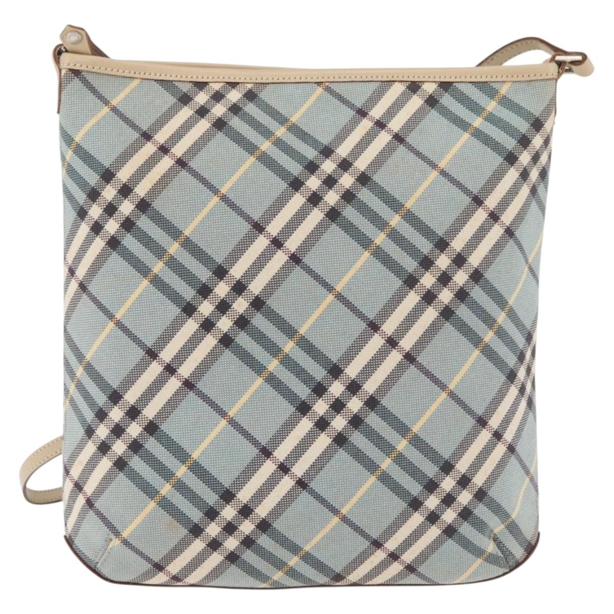 BURBERRY Nova Check Blue Label Shoulder Bag Canvas Light Blue Silver Auth 179010