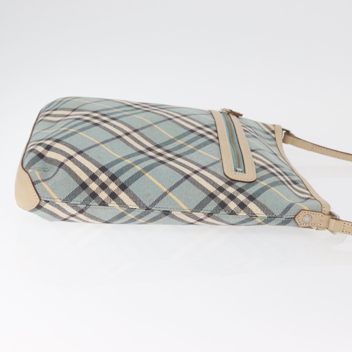 BURBERRY Nova Check Blue Label Shoulder Bag Canvas Light Blue Silver Auth 179010