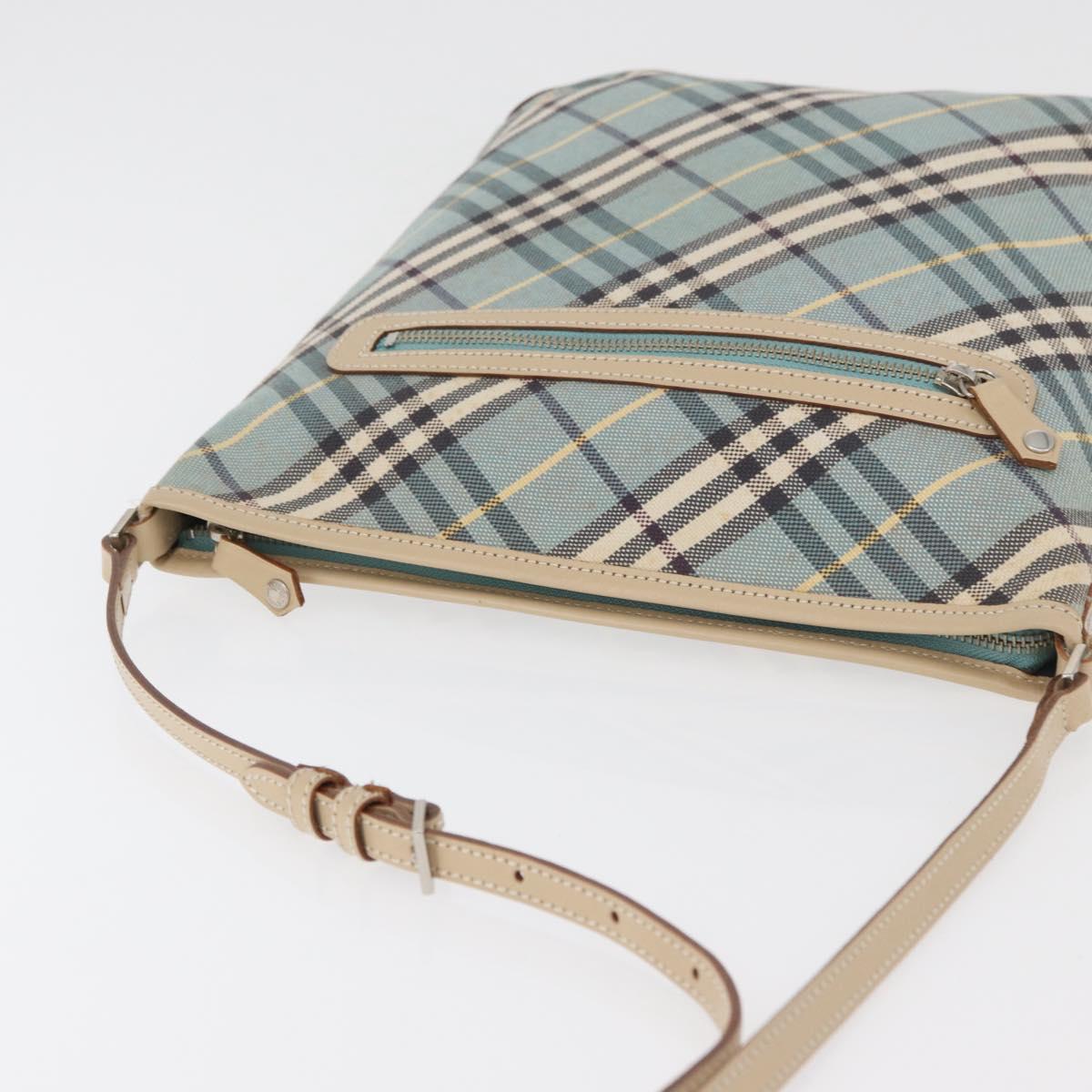 BURBERRY Nova Check Blue Label Shoulder Bag Canvas Light Blue Silver Auth 179010
