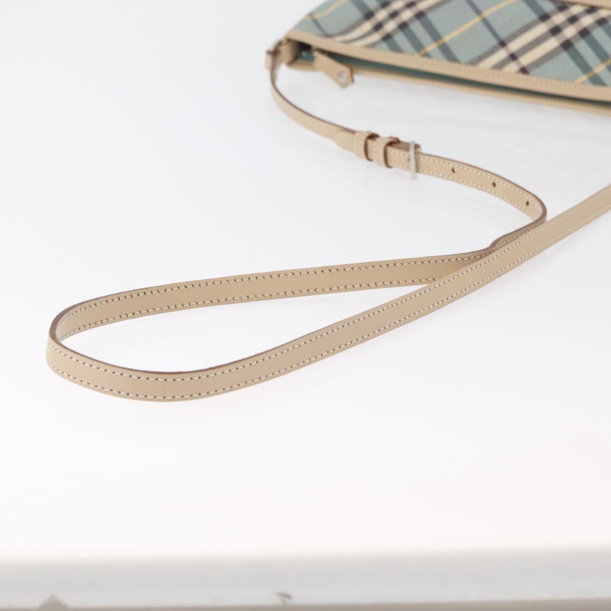 BURBERRY Nova Check Blue Label Shoulder Bag Canvas Light Blue Silver Auth 179010