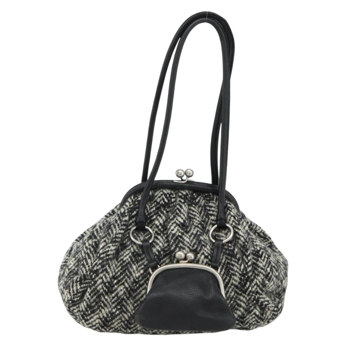 Miu Miu Shoulder Bag Tweed Black Silver Auth 179013A