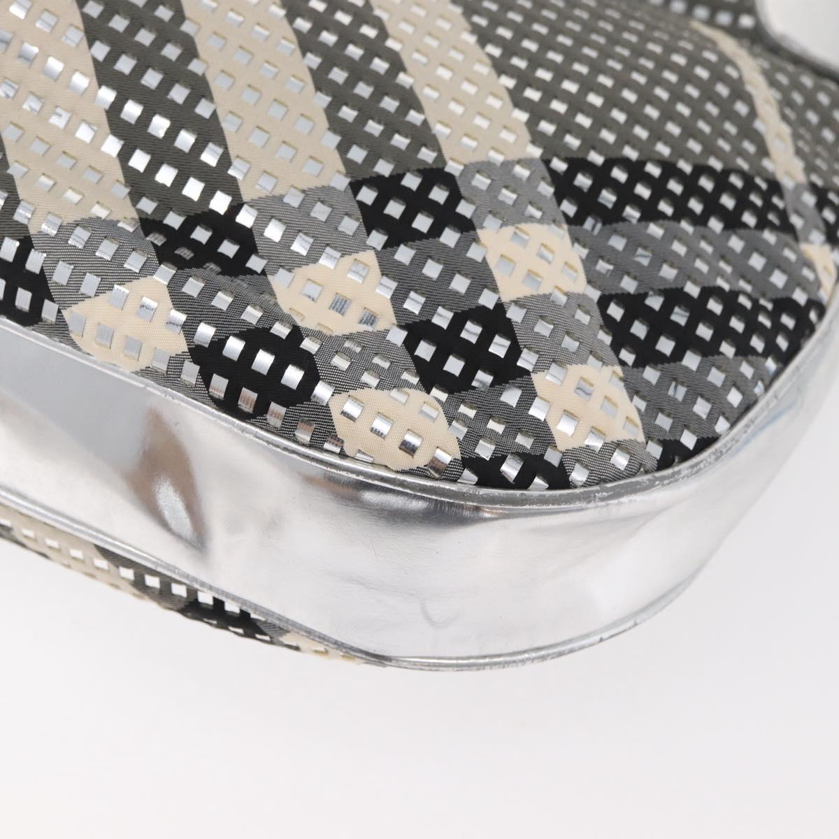 BURBERRY Nova Check Shoulder Bag Leather Silver Auth 179014