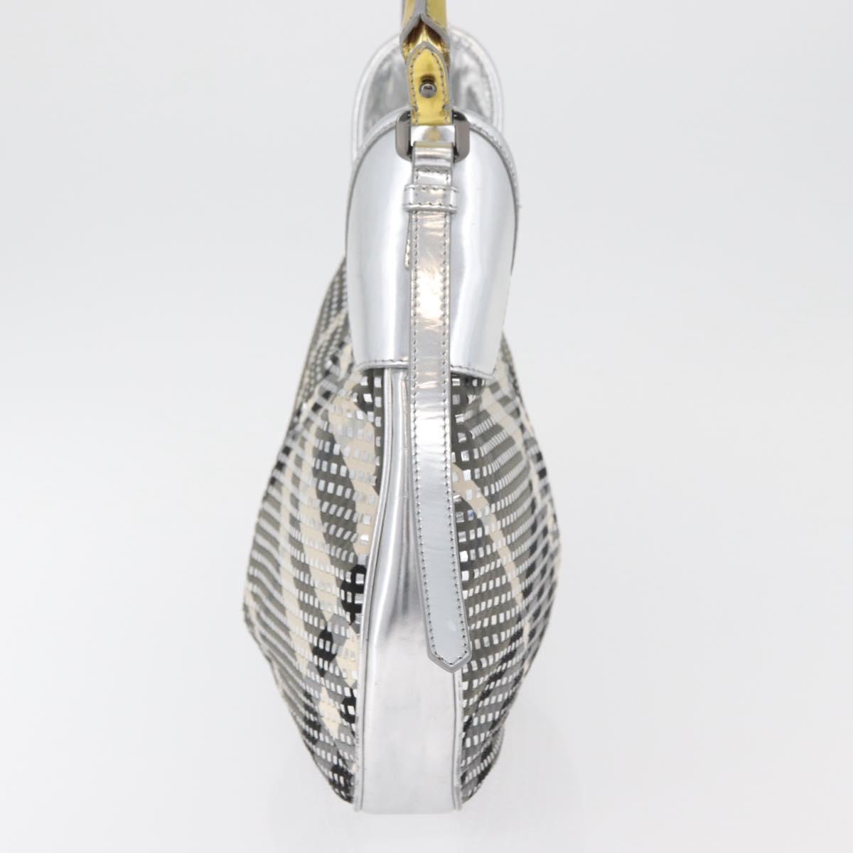 BURBERRY Nova Check Shoulder Bag Leather Silver Auth 179014