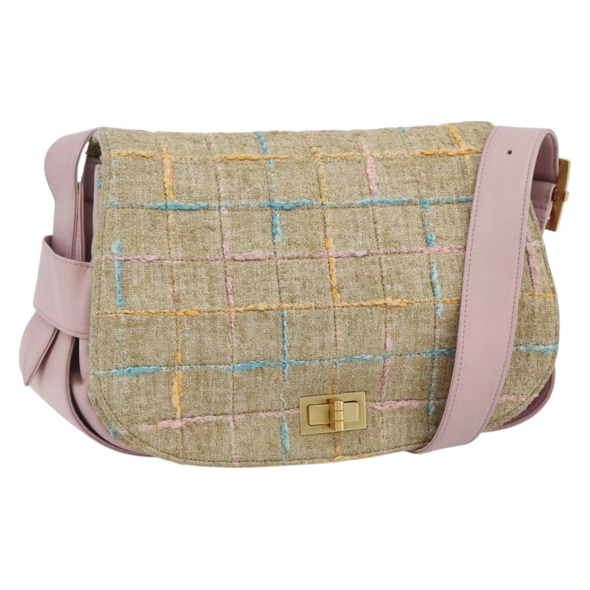 CHANEL 2.55 Shoulder Bag Tweed Pink Gold CC Auth 179020SAV