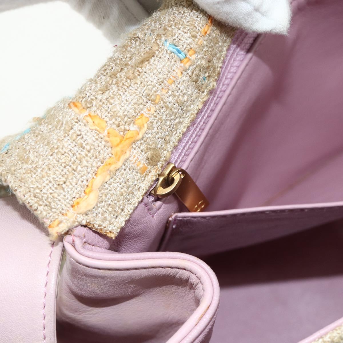 CHANEL 2.55 Shoulder Bag Tweed Pink Gold CC Auth 179020SAV