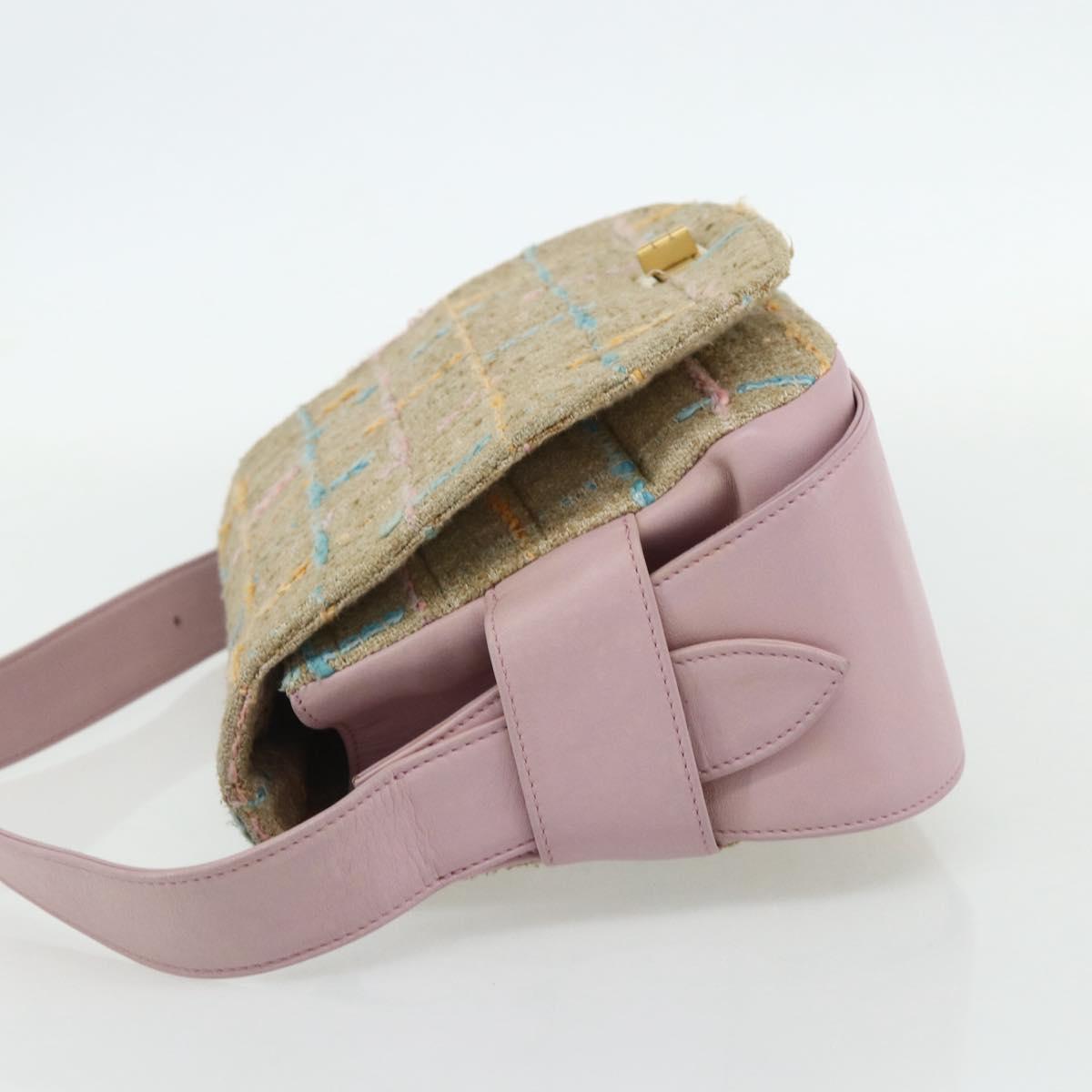 CHANEL 2.55 Shoulder Bag Tweed Pink Gold CC Auth 179020SAV