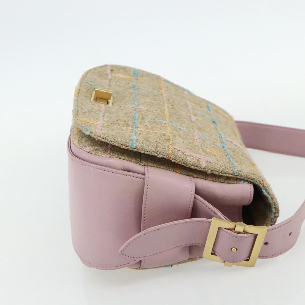 CHANEL 2.55 Shoulder Bag Tweed Pink Gold CC Auth 179020SAV