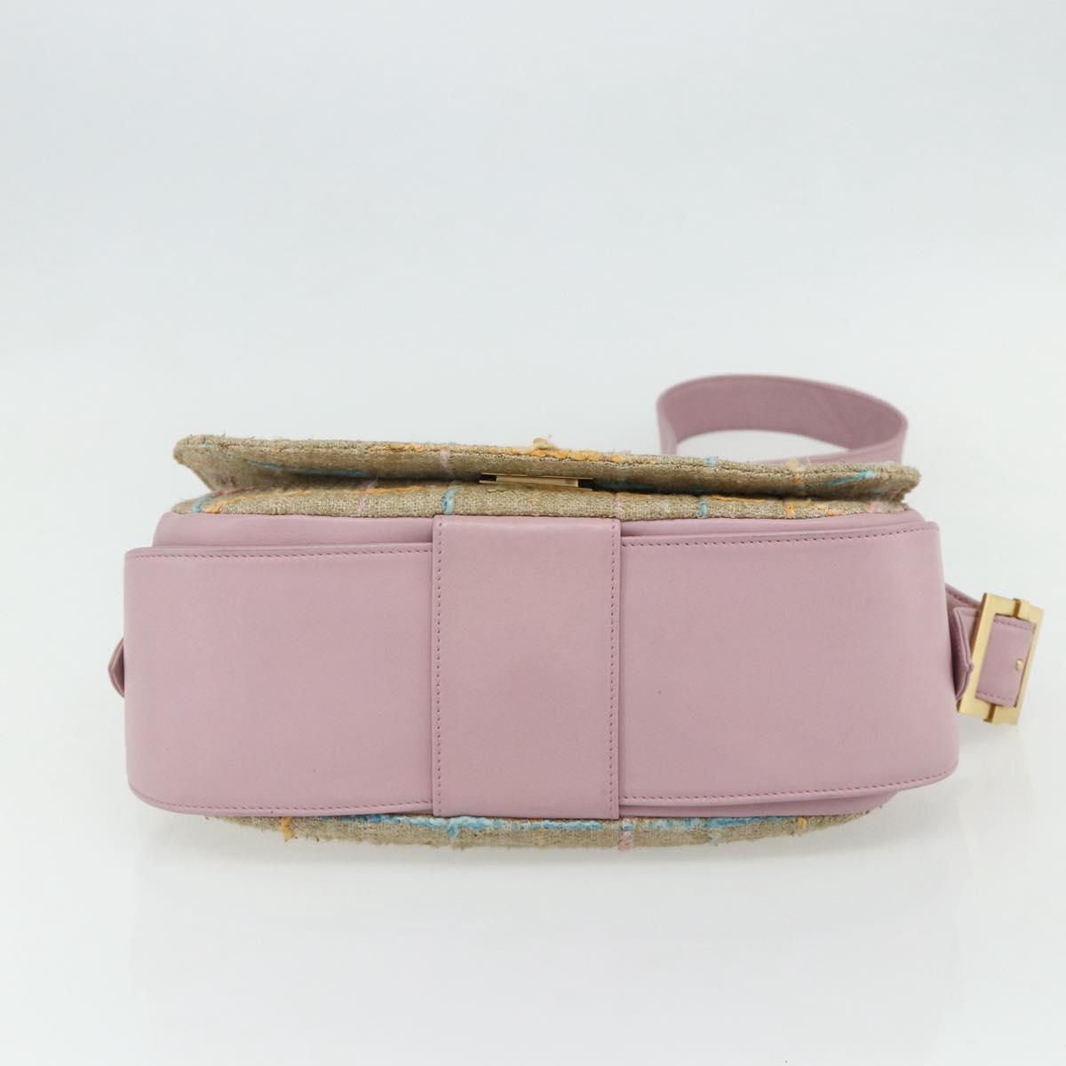 CHANEL 2.55 Shoulder Bag Tweed Pink Gold CC Auth 179020SAV
