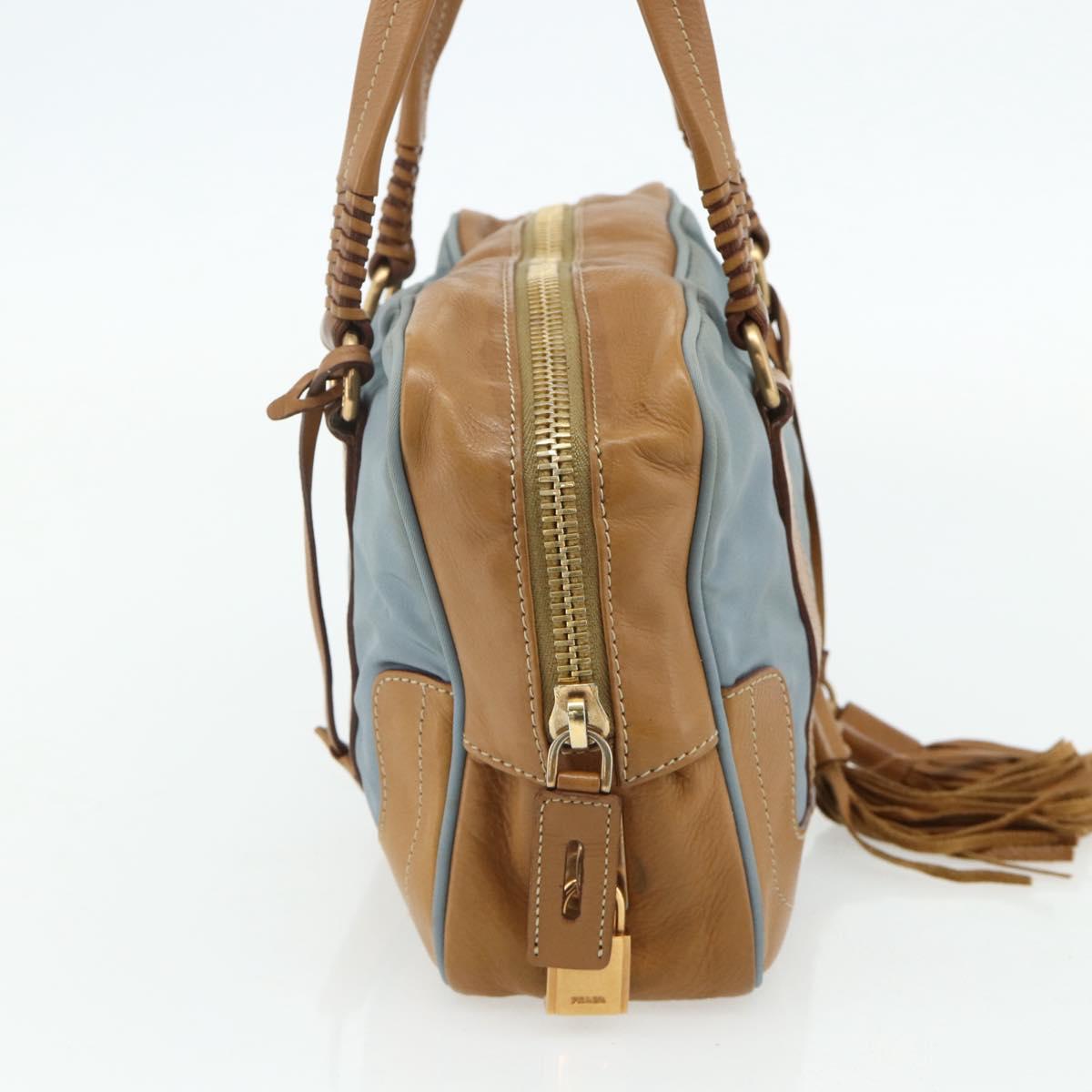 PRADA Shoulder Bag Nylon Light Blue Gold Auth 179021
