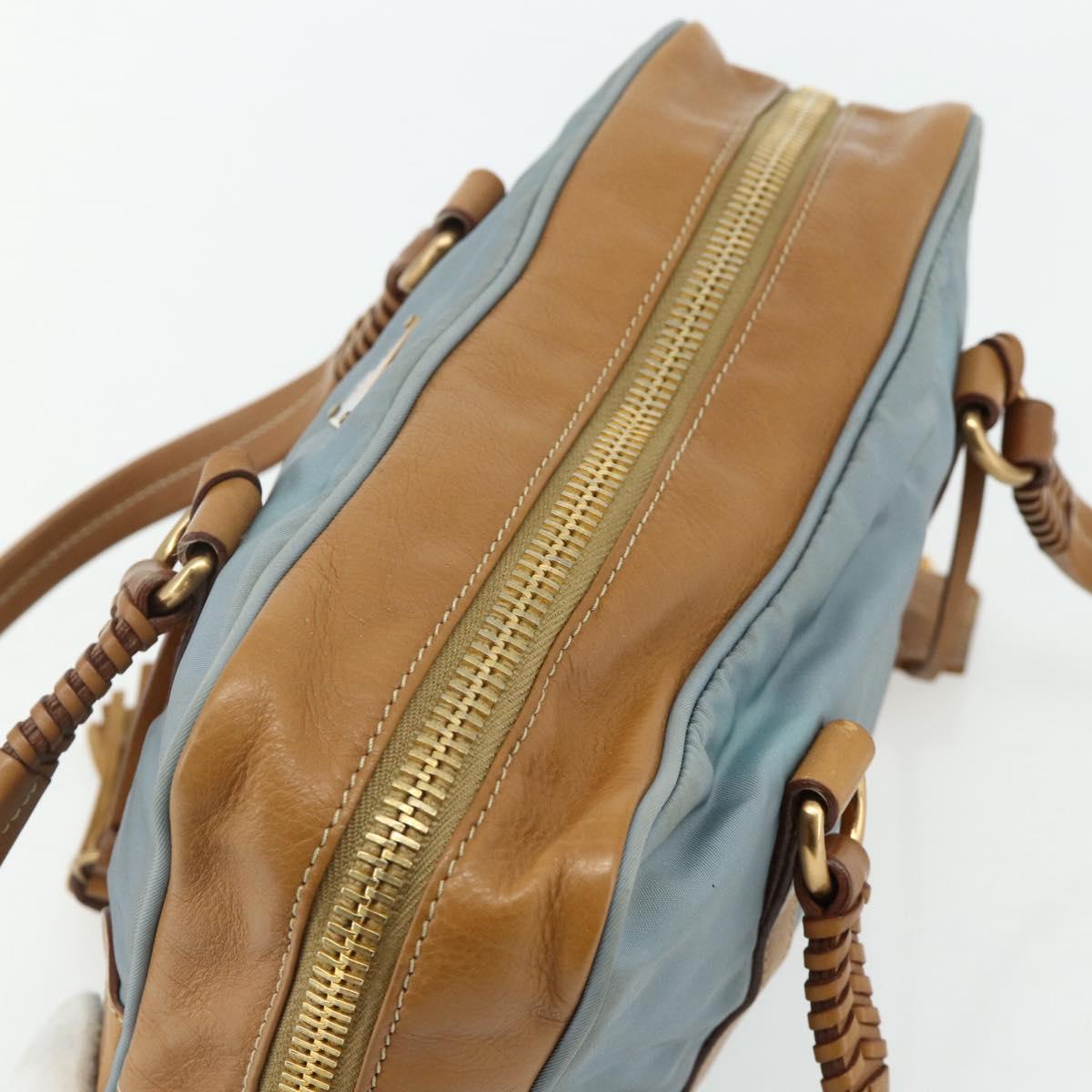 PRADA Shoulder Bag Nylon Light Blue Gold Auth 179021