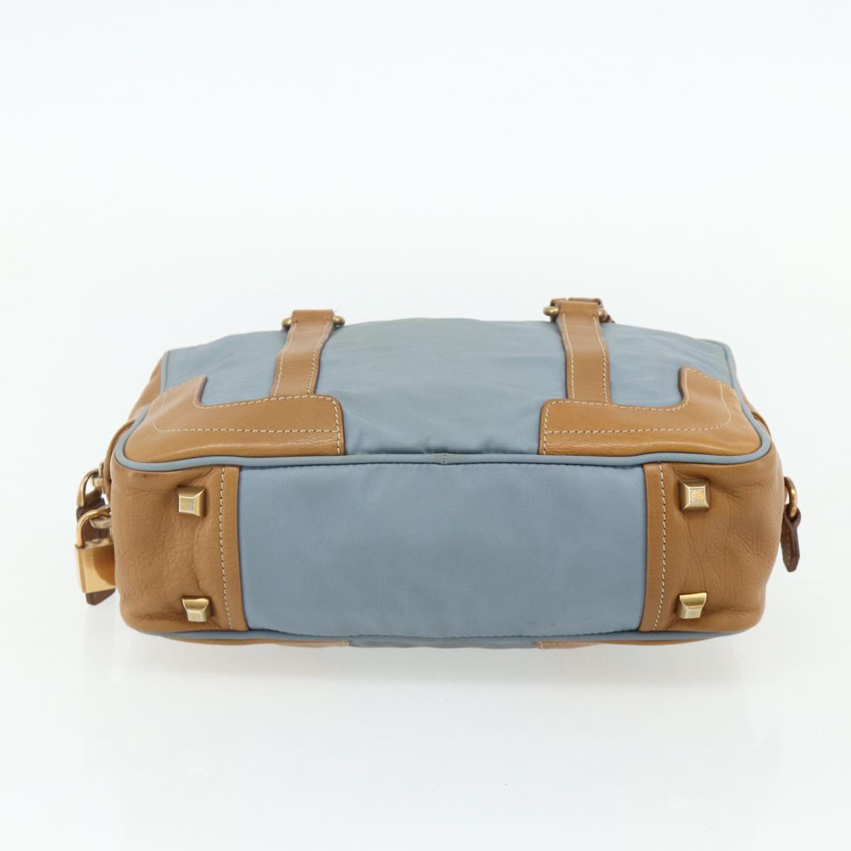 PRADA Shoulder Bag Nylon Light Blue Gold Auth 179021