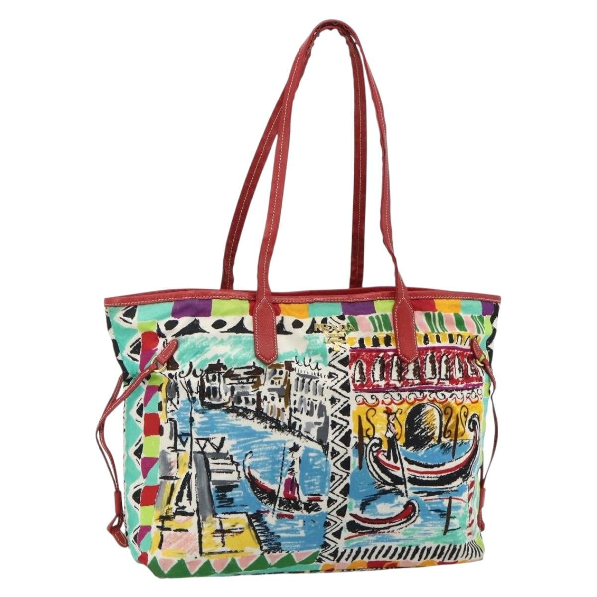 PRADA Tote Bag Nylon Multicolor Gold Auth 179027