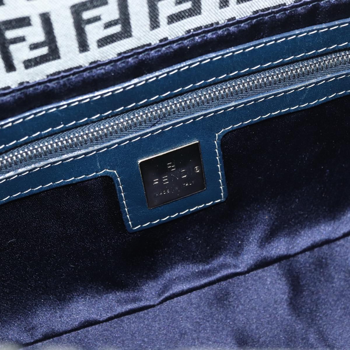 FENDI Zucchino Canvas Mamma Baguette Shoulder Bag Navy Silver Auth 179028SAV