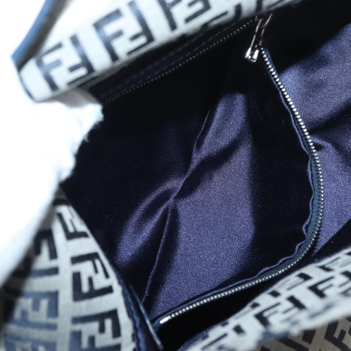 FENDI Zucchino Canvas Mamma Baguette Shoulder Bag Navy Silver Auth 179028SAV