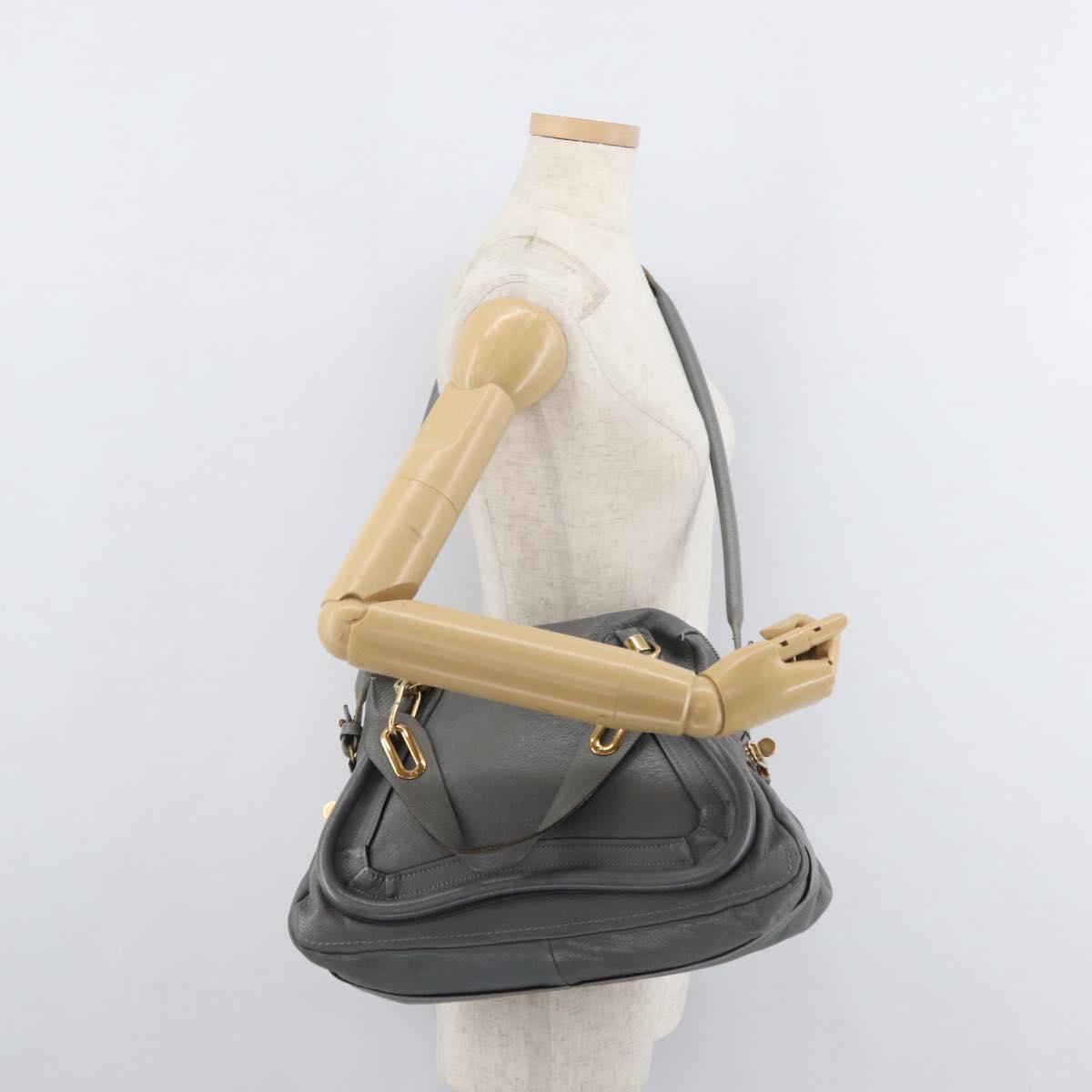 Chloe Paraty Hand Bag Leather 2way Gray Gold Auth 179031A