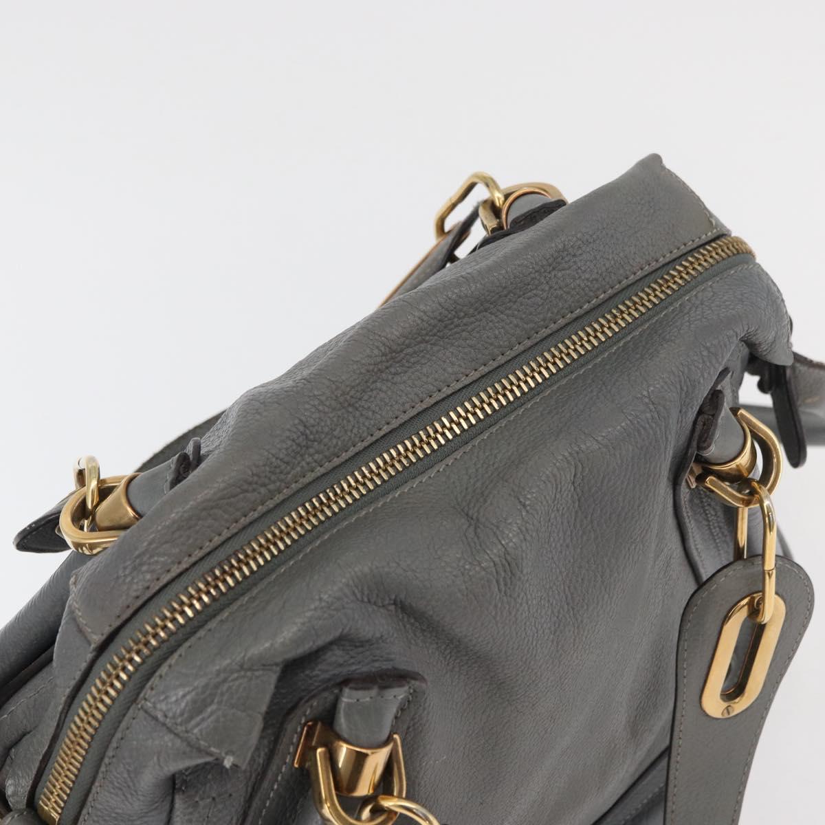 Chloe Paraty Hand Bag Leather 2way Gray Gold Auth 179031A