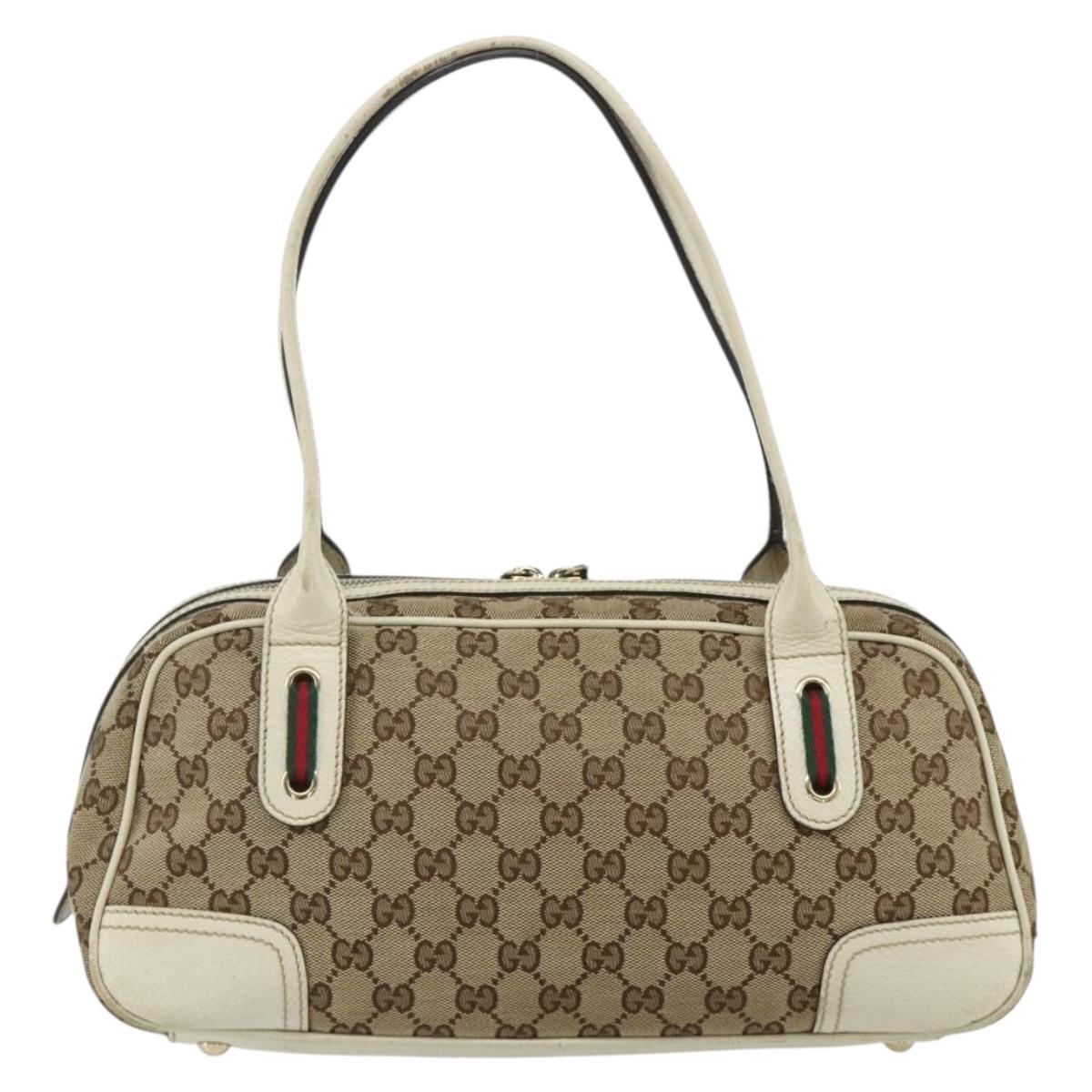 GUCCI GG Canvas Princey Web Sherry Line Bag Beige Gold 161720 Auth 179038A