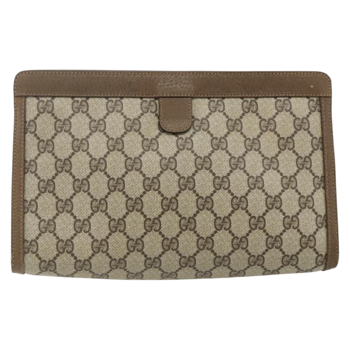 GUCCI GG Supreme Web Sherry Line Clutch Bag PVC Beige Gold 89 01 033 Auth 179040