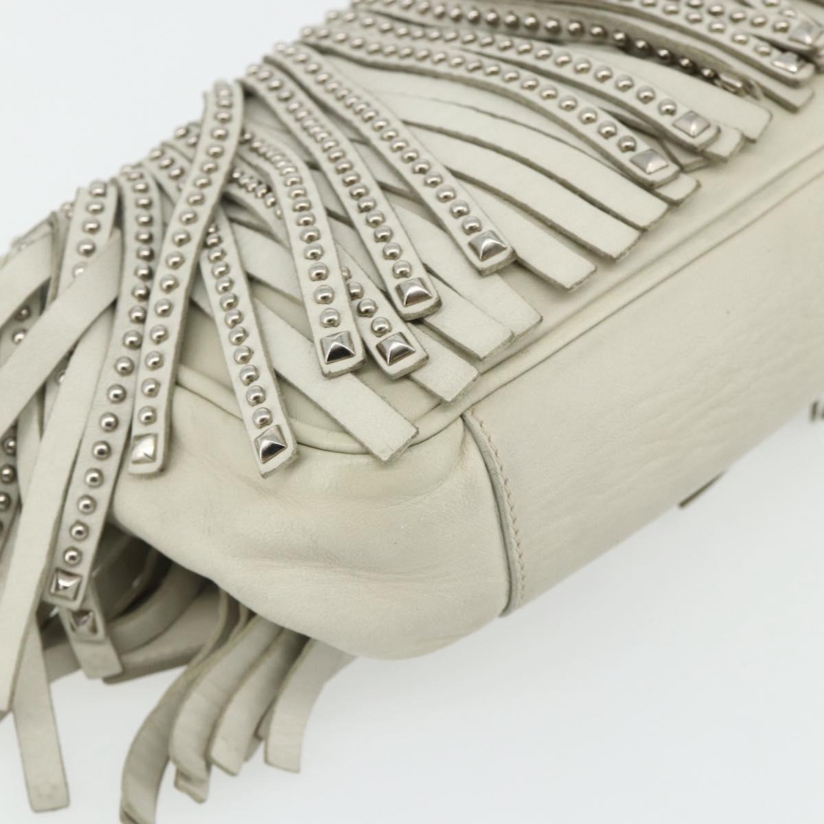 PRADA Chain Shoulder Bag Leather Silver Ivory Auth 179041A